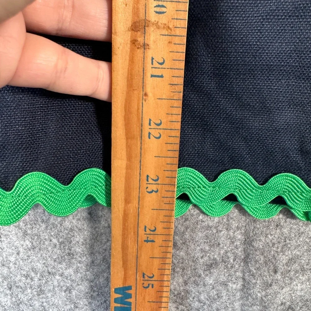 J Crew Linen Pencil Knee Skirt Size 4 Navy Blue Ric-Rac Trim Twee Preppy